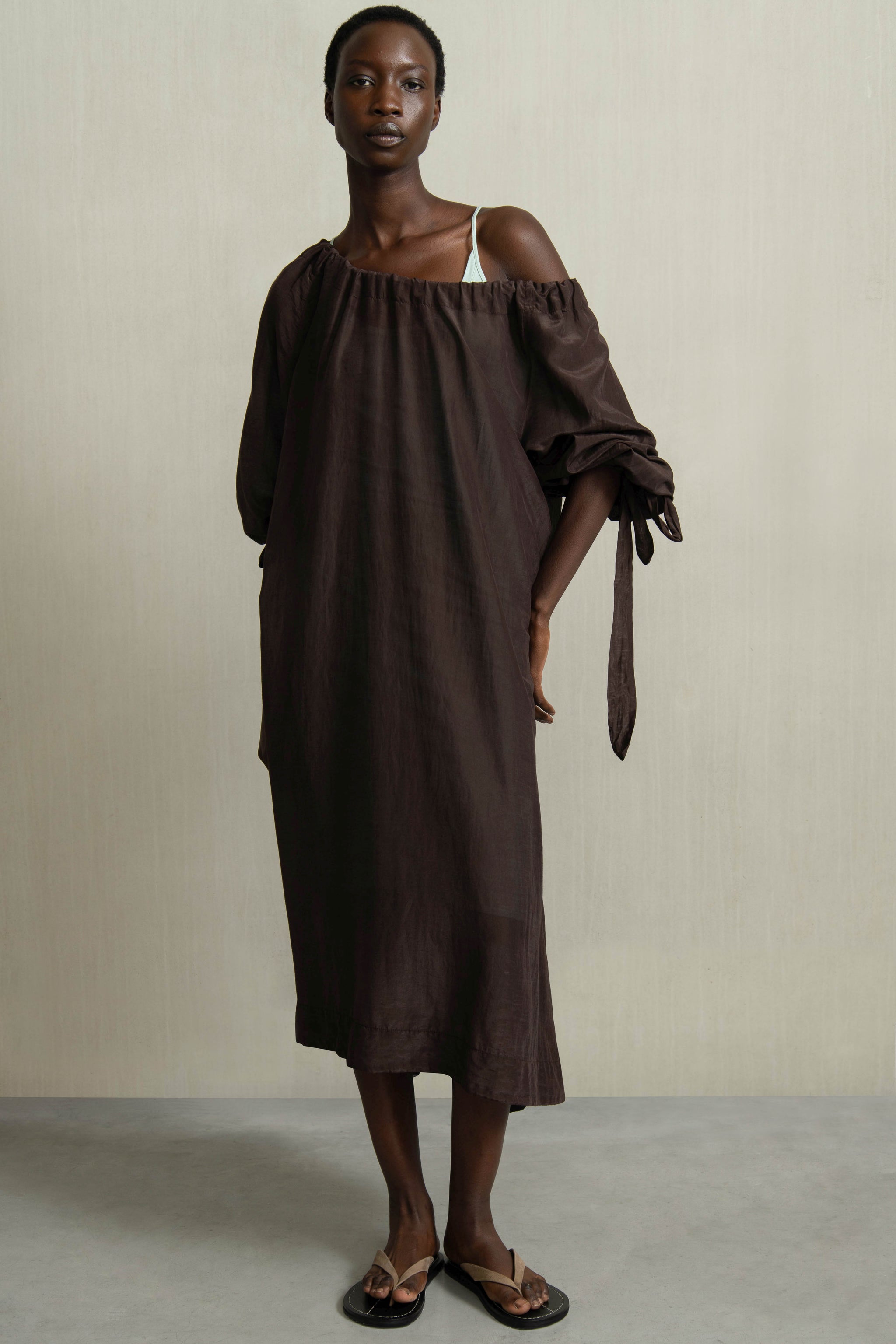 dark brown cotton dress Ladies - Dark Brown Cotton Dress with Belt - Size: M