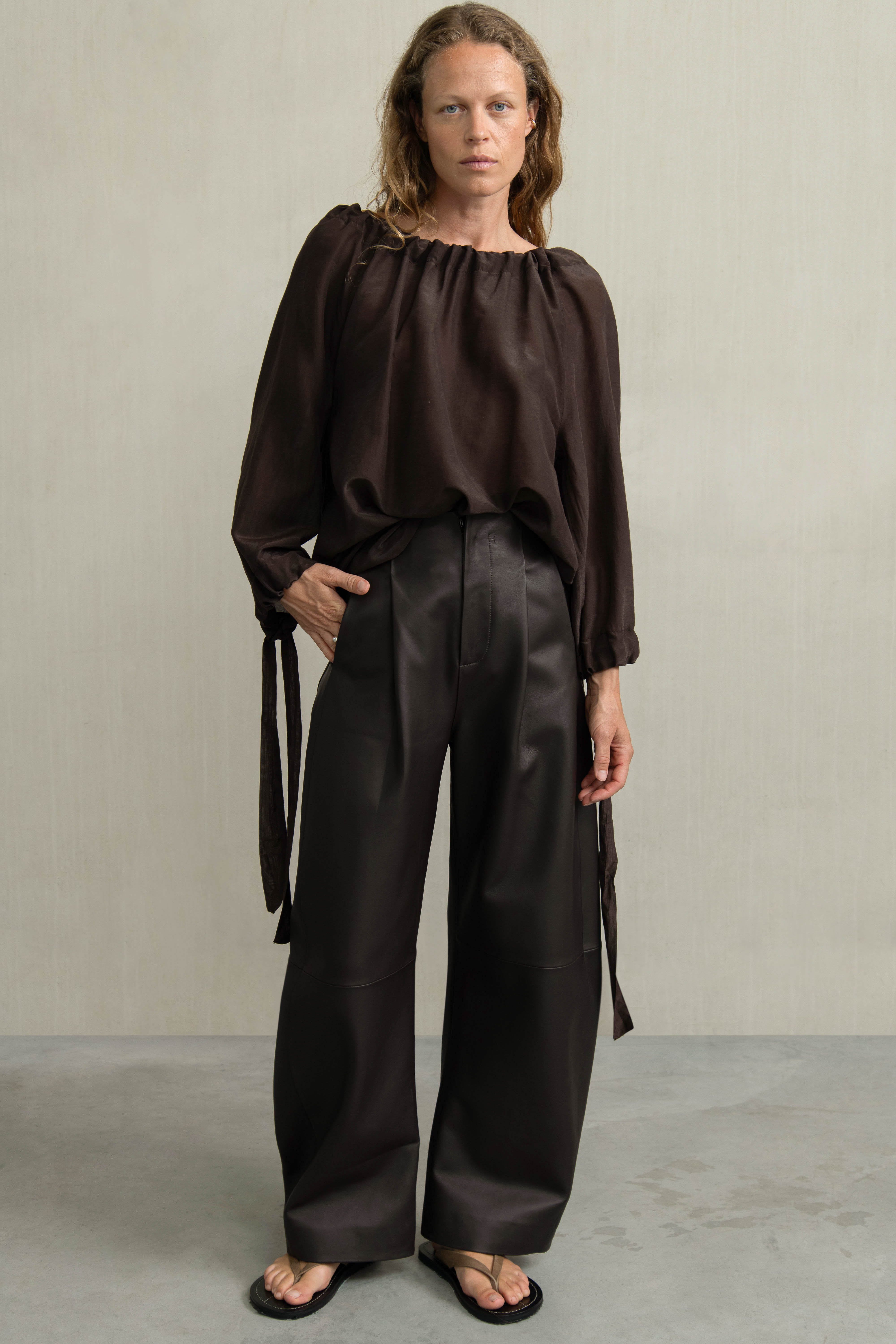 LENA 100% Lamb Leather Barrel-Leg Pants | HUMANOID