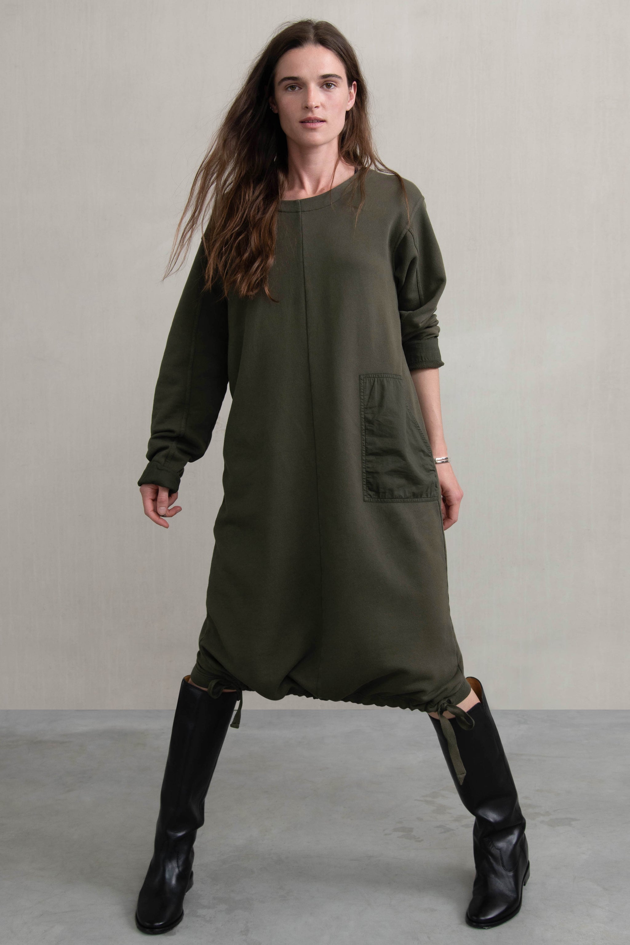 Relaxed Women's Cotton Sweat Dress with Drawstring Hem