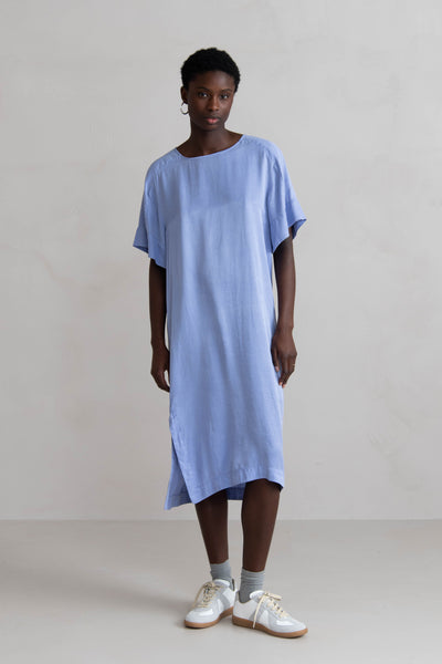 [LEUNI](Re-Birth)Unbalnced Sleeve Top_Sky Blue ★韓國 Fluid Tencel Dress | Timeless Design | HUMANOID