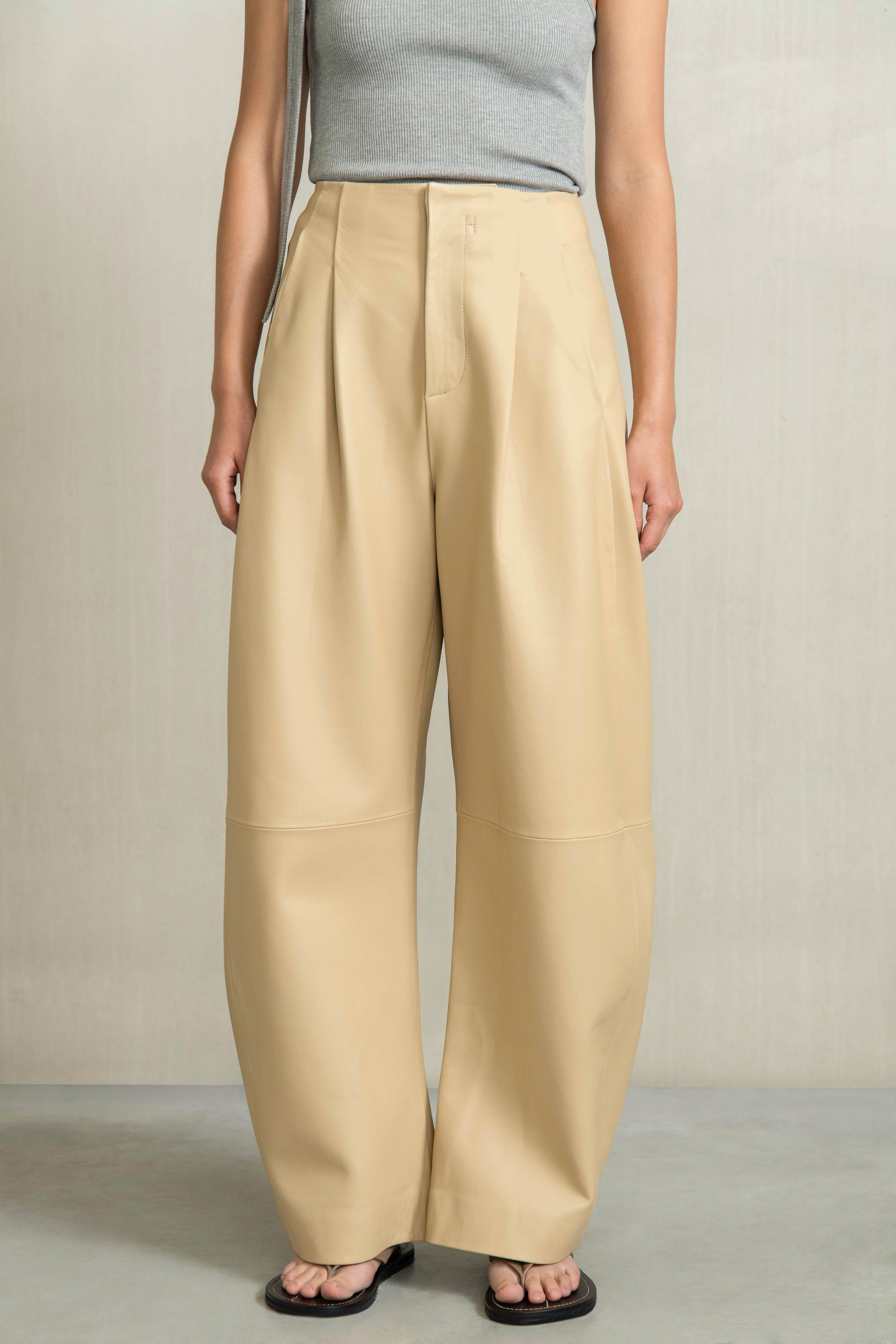 LENA 100% Lamb Leather Barrel-Leg Pants | HUMANOID