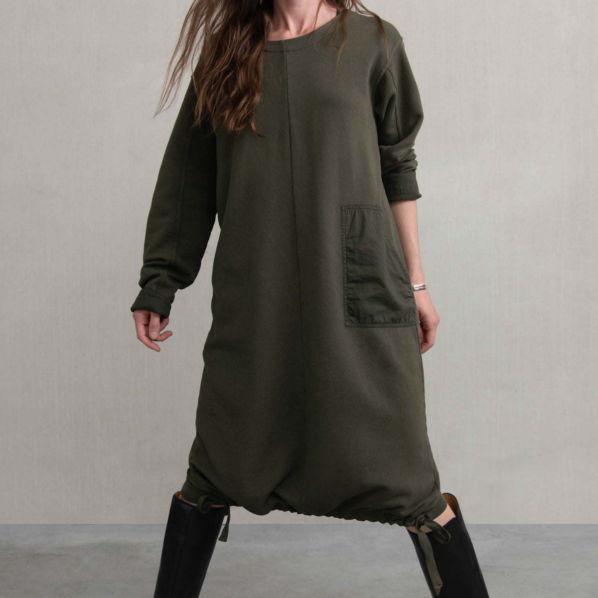 Relaxed Women's Cotton Sweat Dress with Drawstring Hem